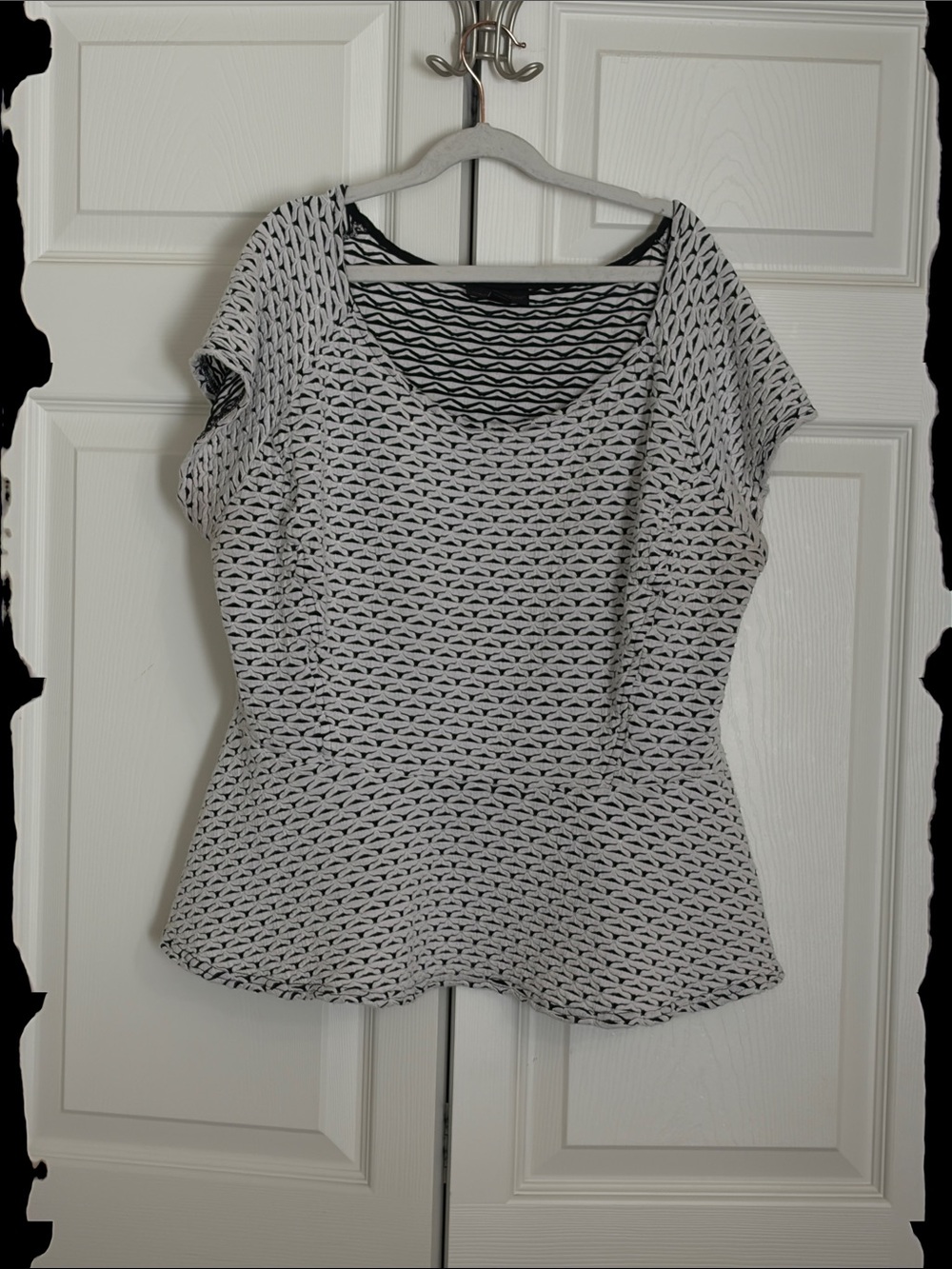 Black & White Patterned Peplum Blouse